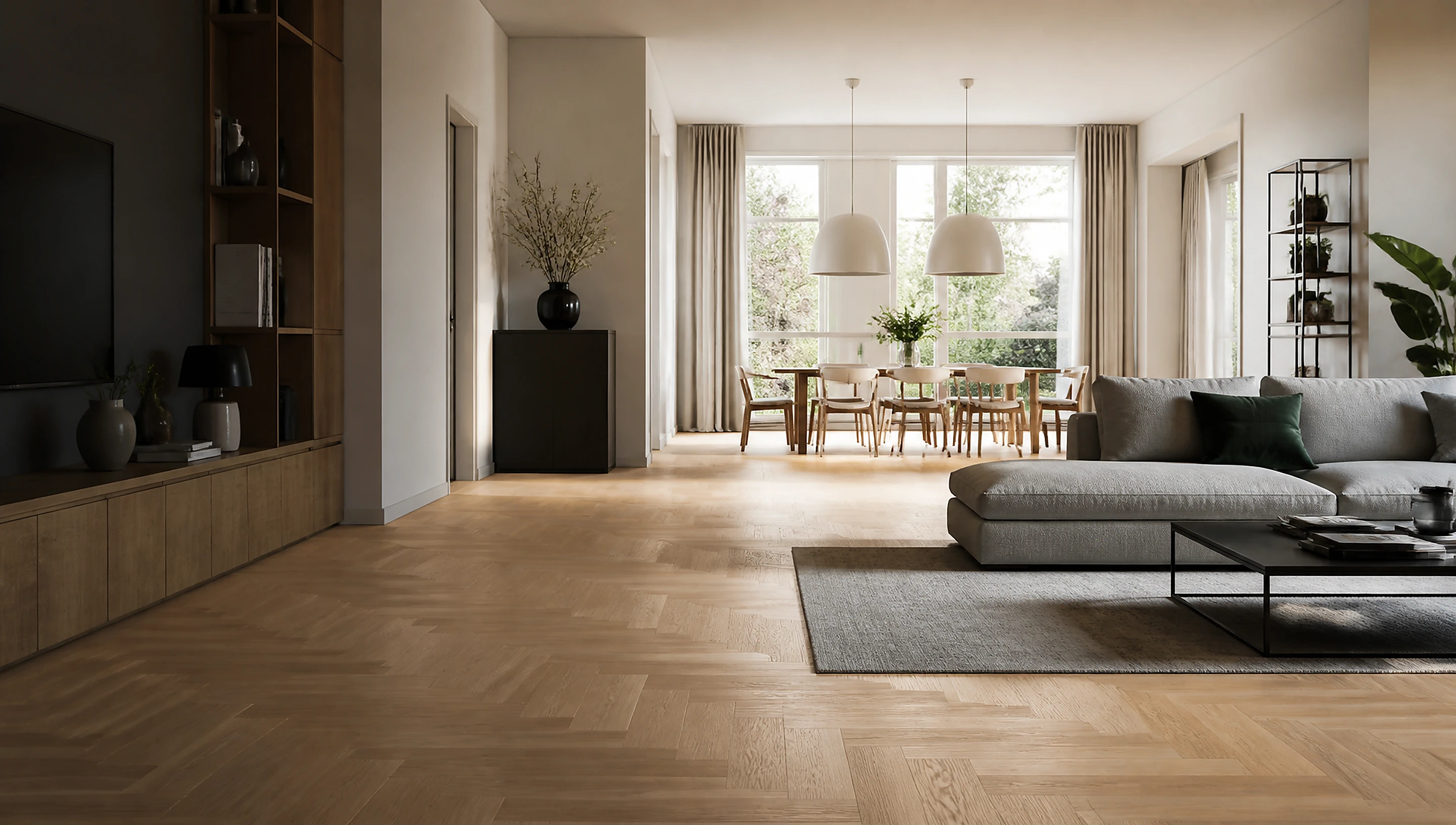 Modernes Wohnzimmer mit hellem Eichenparkett